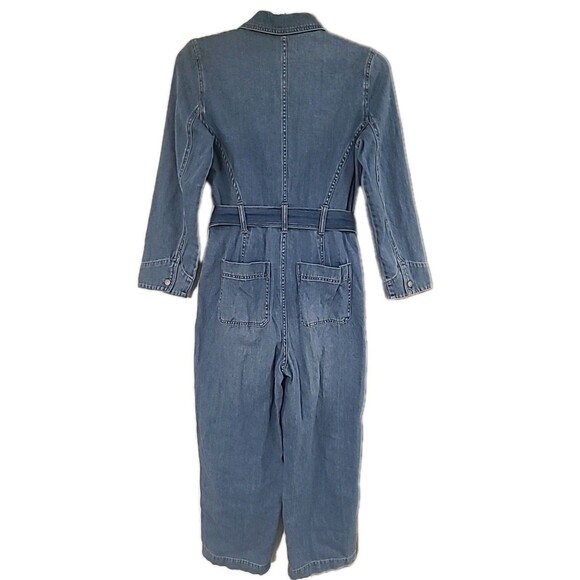 Madewell Denim Coveralls Womens M Blue Button Up LS Work Utility Boho Jumpsuit - Picture 5 of 16